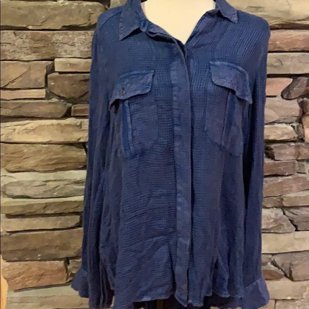 Free People  soft waffle blouse